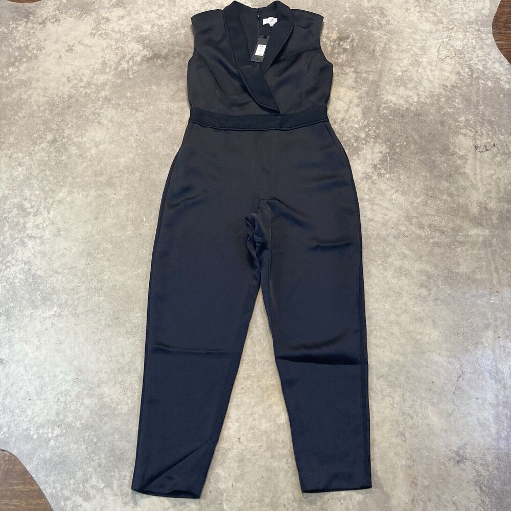 RACHEL ZOE Jumpsuit Womens 8 Black Odin Ribbed Trim Double Breasted Evening